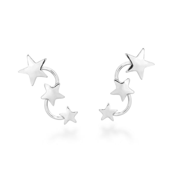 Triple Shiny Star Studded Earlobe .925 Sterling Silver Post Earrings