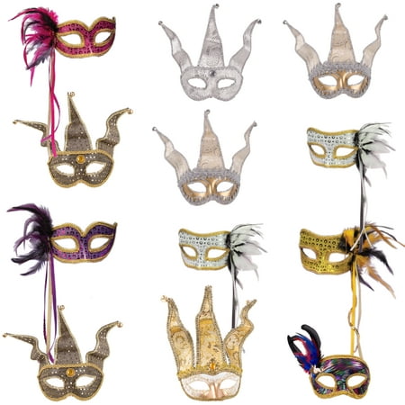 Bulk Lot Masquerade Mardi Gras Venetian Face Half Masks, One-Size, 12 Pack