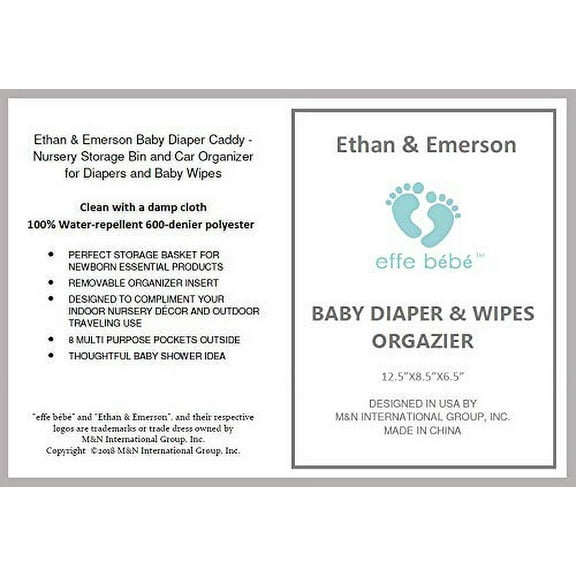 Ethan & Emerson Baby Diaper Caddy - Nursery Storage Bin and Car Organizer for Diapers and Baby Wipes (Navy Shuttle)