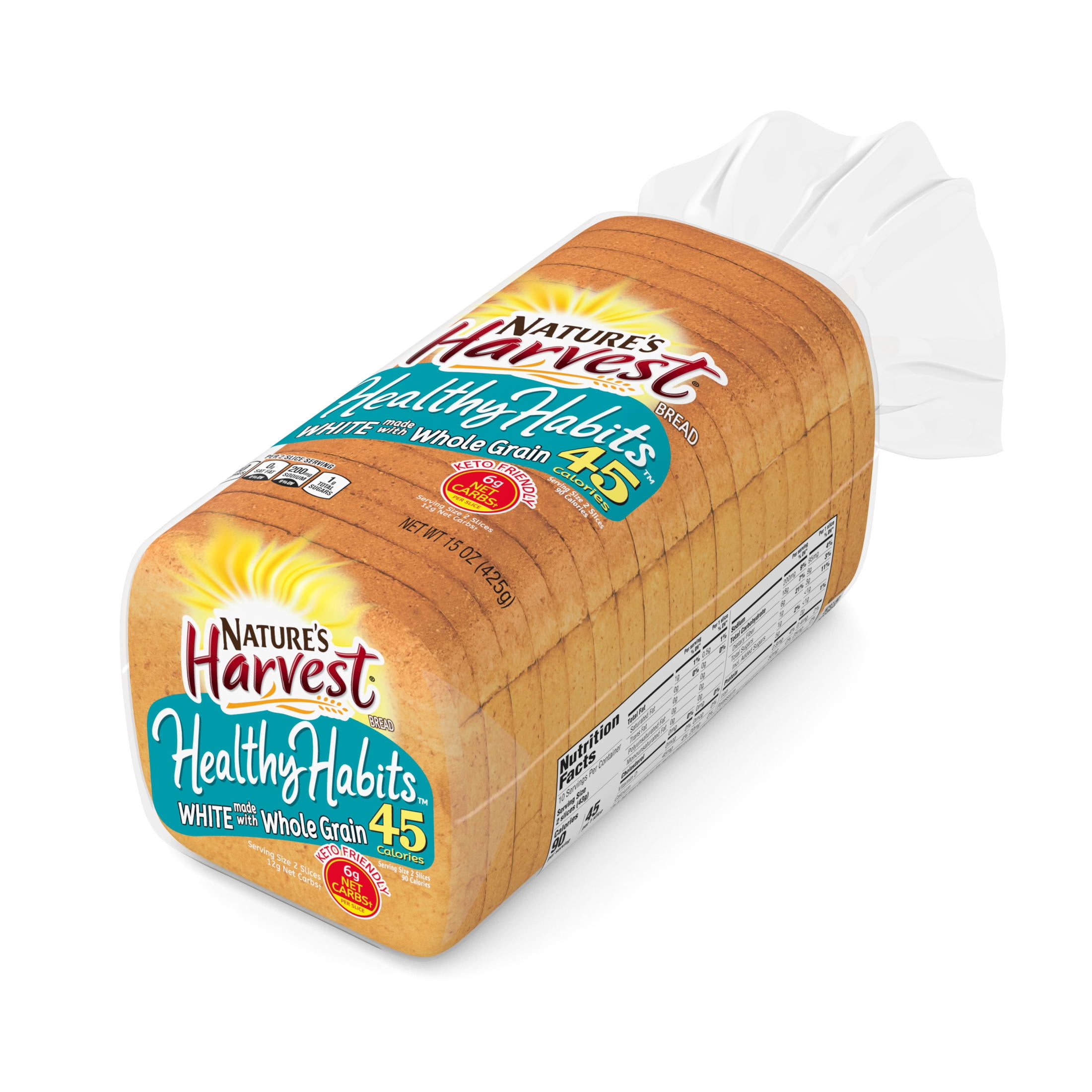Nature's Harvest Healthy Habits White Made with Whole Grains Bread, 15 oz, Plain White Bread, Bag