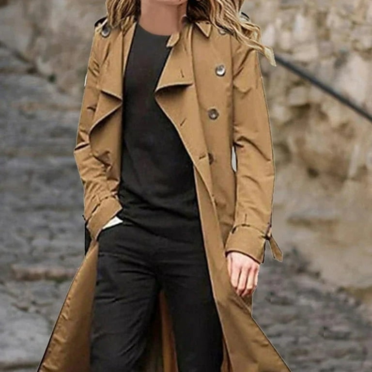 Ana Vintage Solid Overcoat Long Trench Coat Women Double Breast Jacket Coats Outwear Walmart