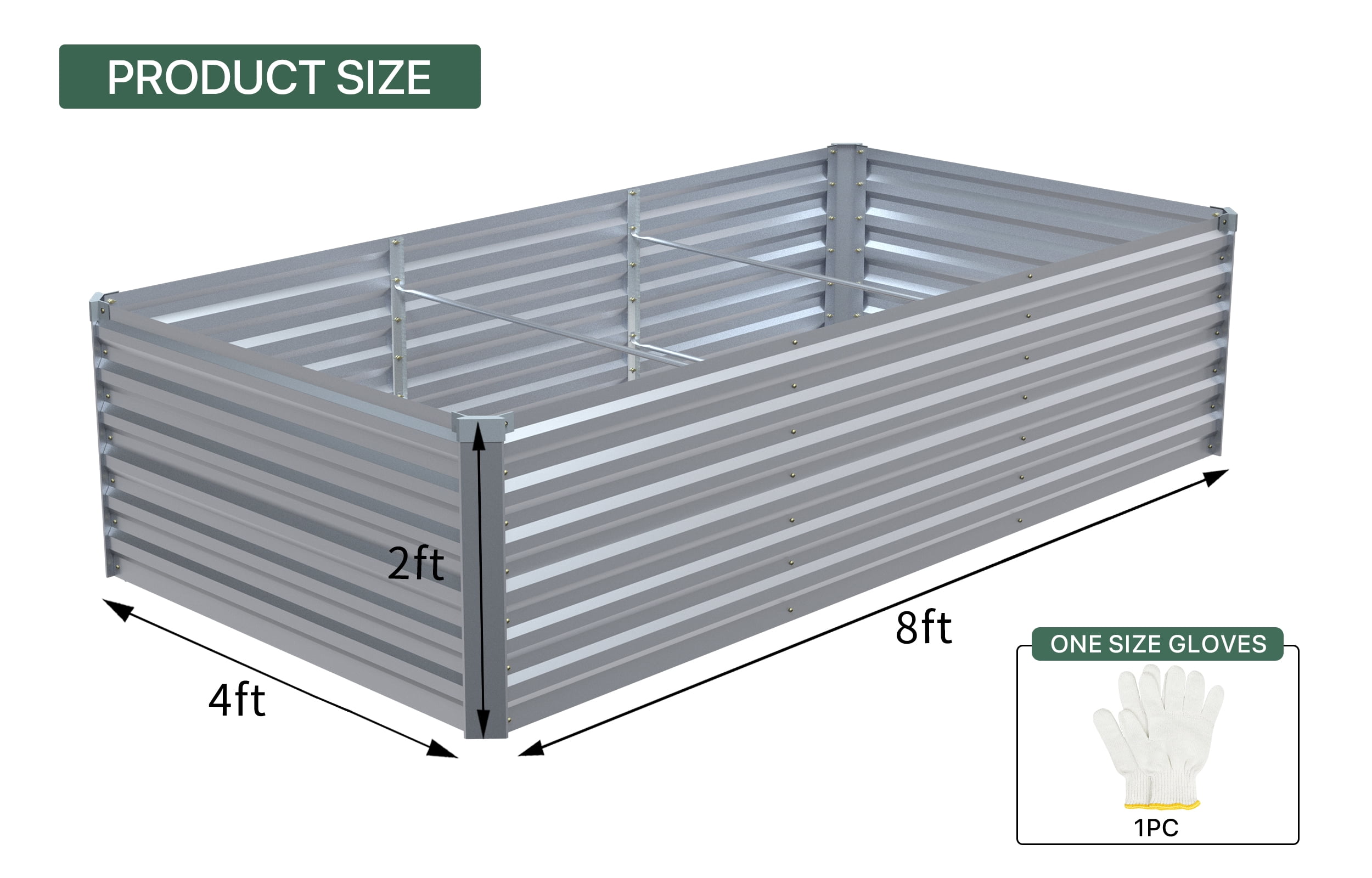 AMOBRO 8x4x2ft Outdoor Metal Raised Garden Bed Planter Box for Vegetables, Flowers, Herbs w/ 3 Tomato Cages Silver