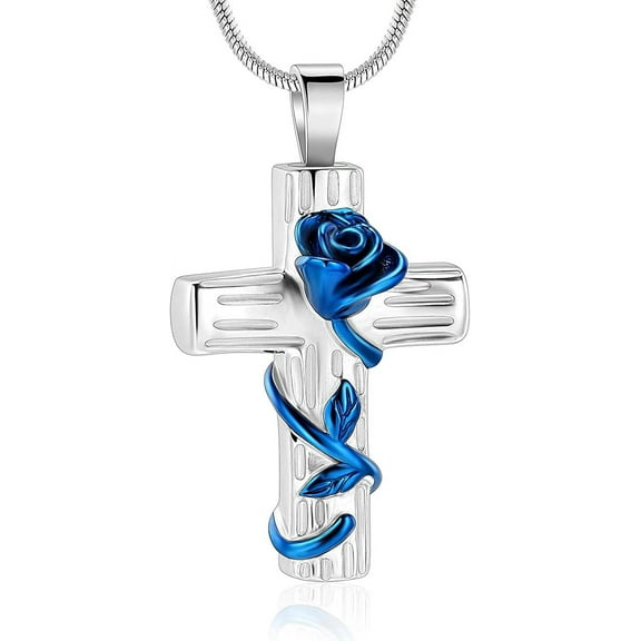 Rose Cross Cremation Jewelry for Ashes Urn Necklace Lockets for Human Ashes Pet Ashes Holder Necklace Memorial Jewelry