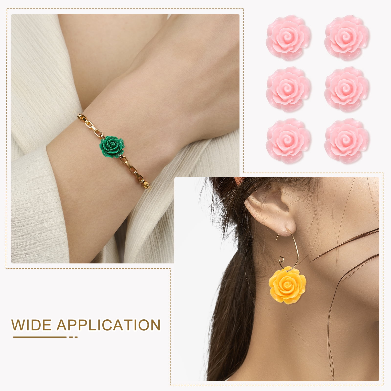 Unique Bargains Resin Rose Flower Beads for Jewelry Making and Crafts Pink
