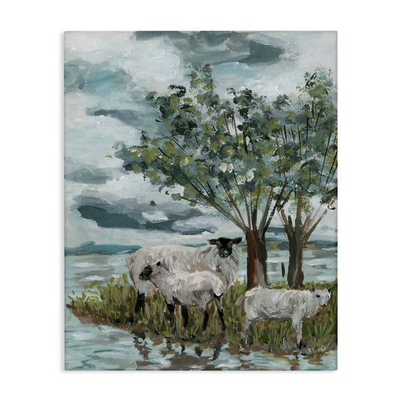 Stupell Industries Traditional Sheep Scene Landscape Painting Gallery Wrapped Canvas Art Print Wall Art, 16 x 20