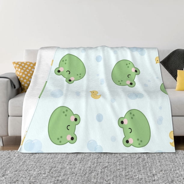 Balery Kawaii Frogs Manta de Franela con Dibujo, Lujo Ultra Suave y Cálido, Antipelusa y Resistente a las Arrugas para Cama, Sofá, Camping -60"x50"