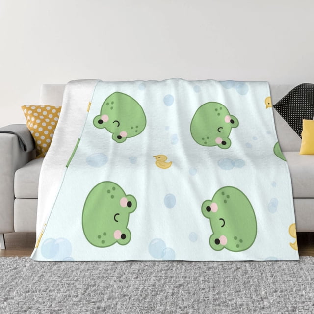 Balery Kawaii Frogs Manta de Franela con Dibujo, Lujo Ultra Suave y Cálido, Antipelusa y Resistente a las Arrugas para Cama, Sofá, Camping -80"x60"