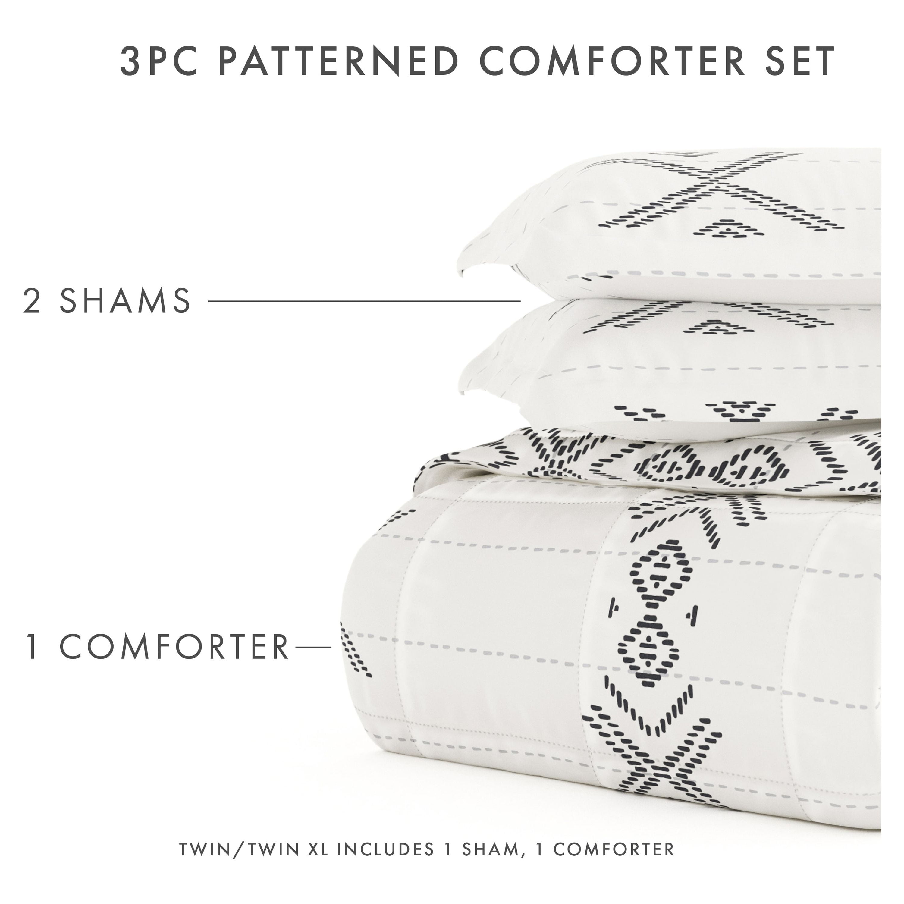 Noble Linens 2-Piece Gray Urban Stitch Print Comforter Set, Twin/TwinXL