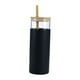 thumbnail image 5 of Taza de vidrio con tapa de bambú, tapa de bambú, alto borosilicato, funda protectora de silicona, vaso de vidrio, taza con asa con para Gimnasio Negro BLESIY Vaso, 5 of 7