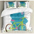 thumbnail image 1 of Hippo King Size Duvet Cover Set, Hippo Child with Colorful Bicycle Having Fun Doing Sports Graphic Illustration Print, Decorative 3 Piece Bedding Set with 2 Pillow Shams, Multicolor, by Ambesonne, 1 of 3