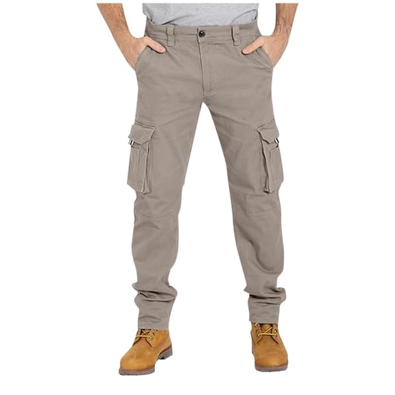 Kvture Men's Casual Cargo Pants Cotton Elastic Waist Fit Stretch Work Pants with 18 Pockets Beige XL