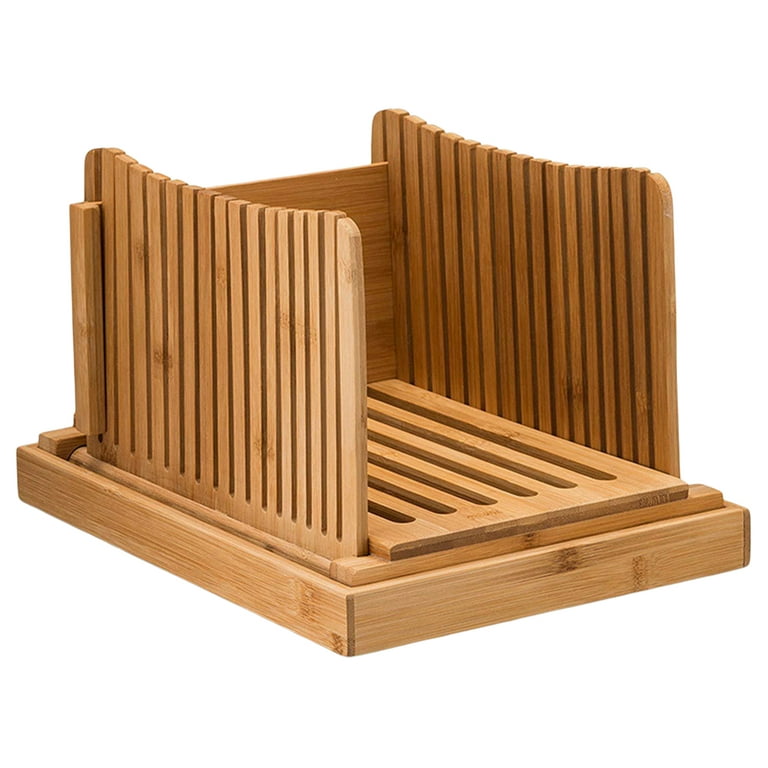 bamboo bread slicer with crumb tray