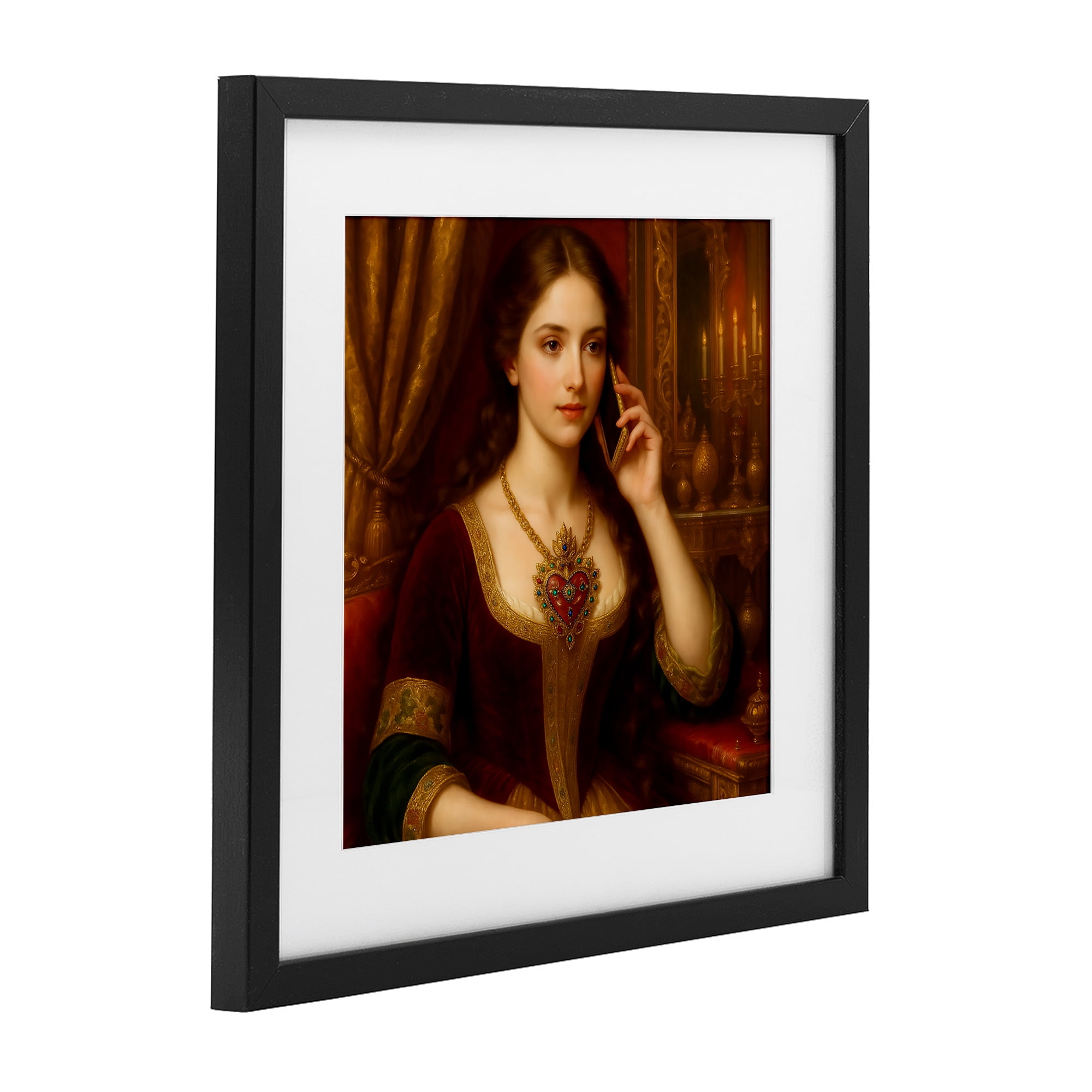 Stupell Industries Rococo Woman with Cell Phone Black Framed Print Under Glass, design by Grotto Studios