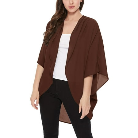 Women's Loose Fit 3/4 Sleeves Kimono Style Cover Up Solid Cardigan S-3XL