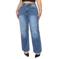 thumbnail image 2 of Karymi Jeans for Women Plus Size High Waist Straight Leg, Button Zip Fly Classic Five Pocket Denim Pants, Loose Full Length Wide Trousers, 2 of 6