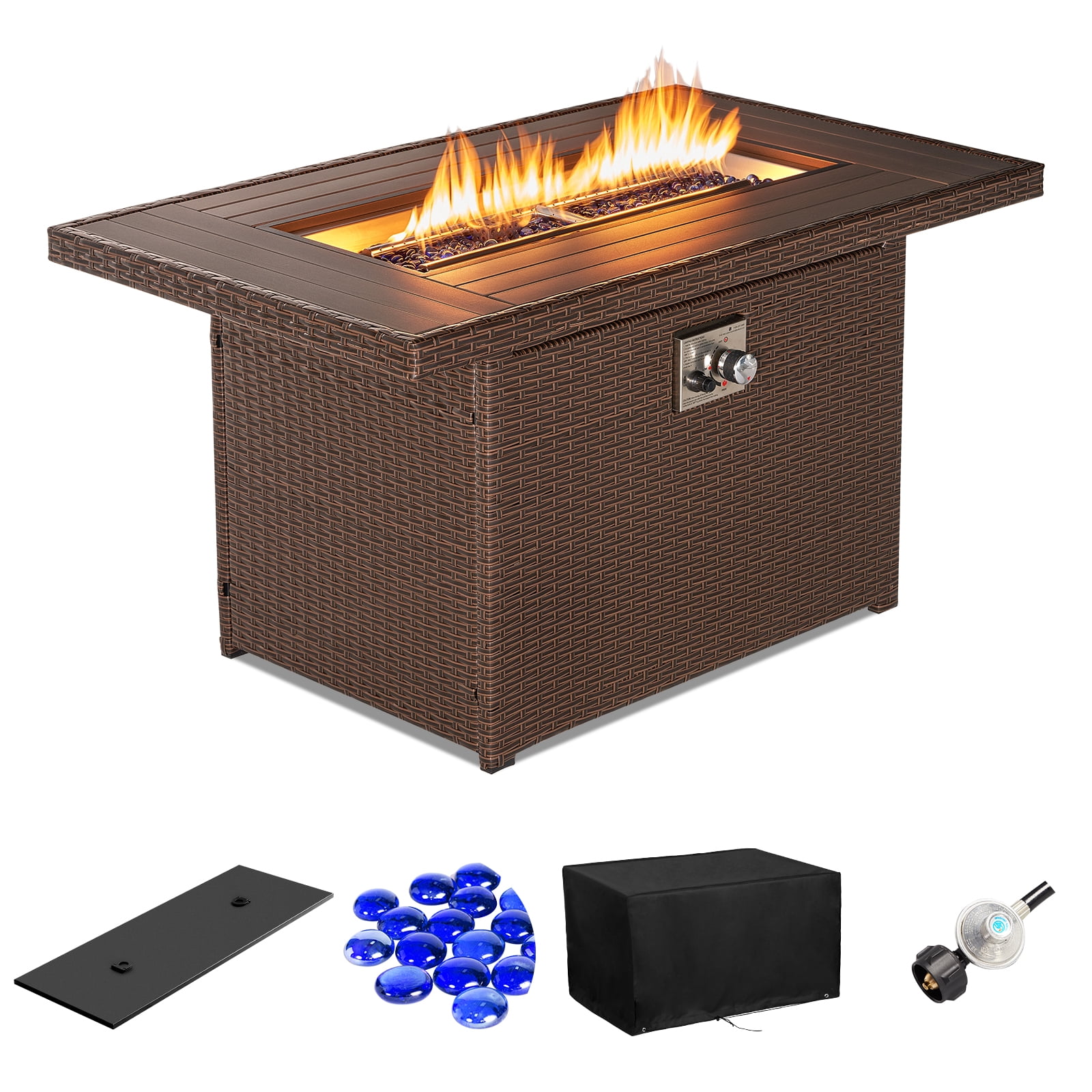 AOXUN 44in Propane Fire Pit Table for Outside 50,000 BTU Outdoor Wicker