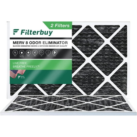 

Filterbuy 12x20x1 MERV 8 Odor Eliminator Pleated HVAC AC Furnace Air Filters with Activated Carbon (2-Pack)