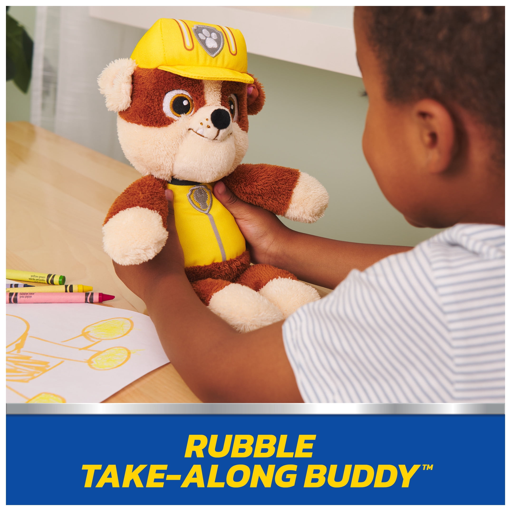 GUND PAW Patrol Official Rubble Take Along Buddy Plush Toy, Premium Stuffed Animal for Ages 1 & Up, Yellow/Brown, 13”