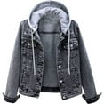 thumbnail image 1 of Vedolay Women's Denim Jackets Women's Oversized Casual Distresse Mid Long Denim Jacket Jean Coats,Gray XXL, 1 of 5