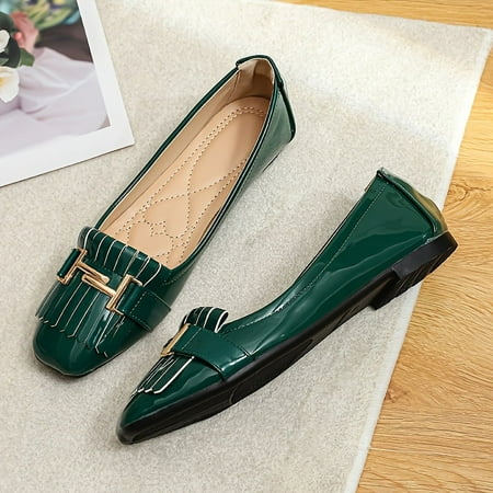 

Fall Slip-on Shoes for Women - Non-slip Patent Leather with Stylish Metallic Chain Detail