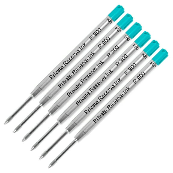6 Pack - Private Reserve Ink Schmidt P900 Turquoise Medium Nib Parker Style Ballpoint Refill