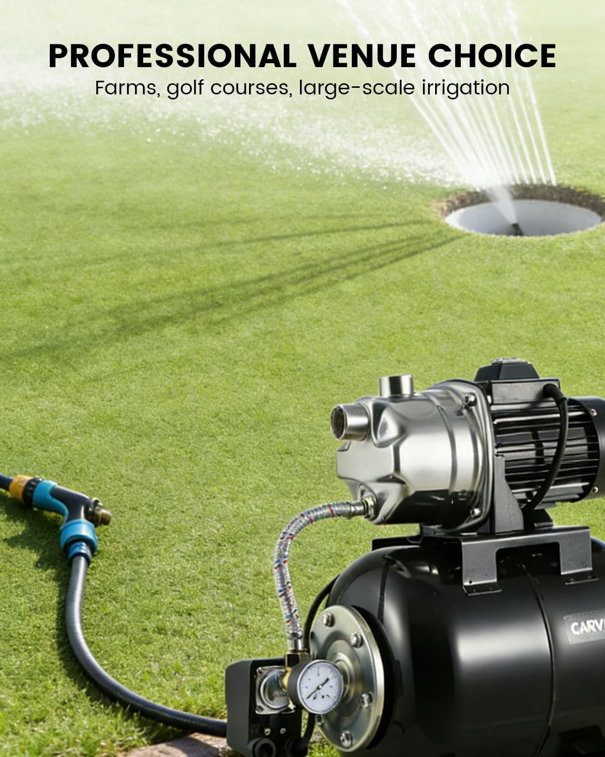 QinaQin Shallow Well Pump with Pressure Tank,Powerful 1.6HP 1320GPH High Flow,164ft Max Head,Stainless Steel Construction,Auto Pressure Switch for Home Farm ,Black