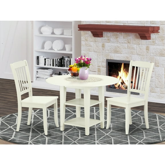 Round Dining Table Set 3pc 20-42" Table w/ Drop Leaves & 2 Chairs - Kitchen Dining Room