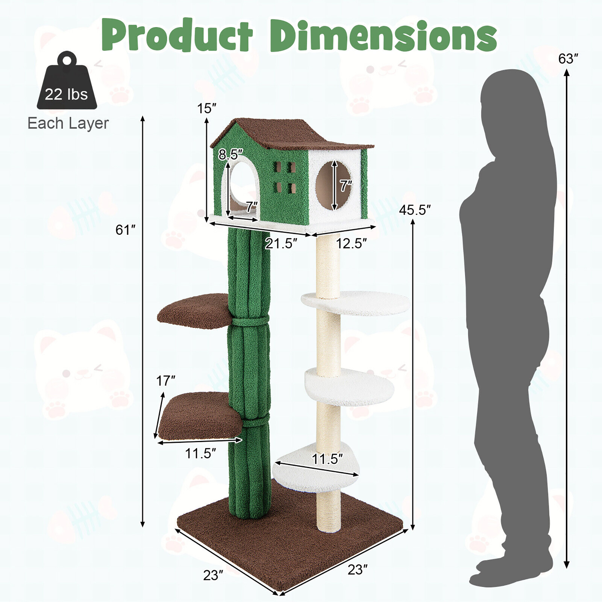 Gymax 7-Tier Modern Cat Tree Tower 61'' Cat Climbing Stand with Sisal Scratching Posts