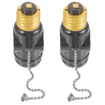 BESTONZON 2Pcs E26 Lamp Bases Adapter with Pull Chain Two Outlet Screw Socket Bulb Holder Black