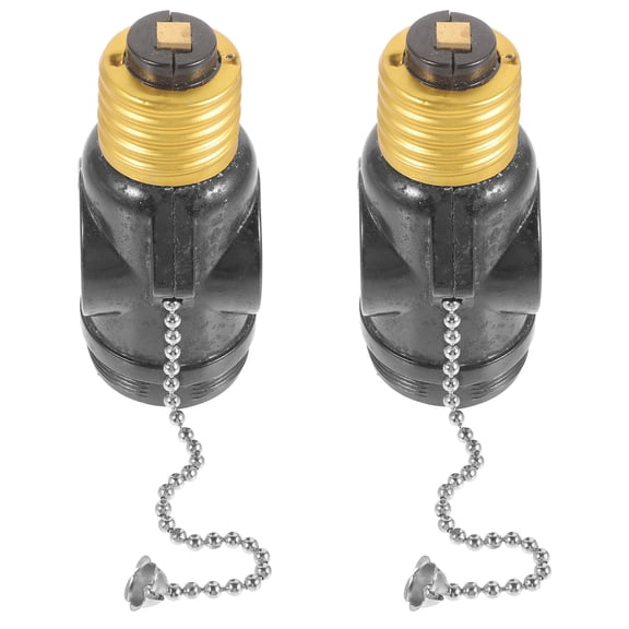BESTONZON 2Pcs E26 Lamp Bases Adapter with Pull Chain Two Outlet Screw Socket Bulb Holder Black