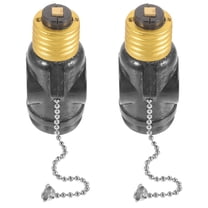 BESTONZON 2Pcs E26 Lamp Bases Adapter with Pull Chain Two Outlet Screw Socket Bulb Holder Black