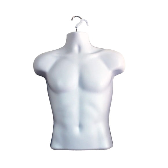Maniquí masculino blanco con espalda hueca, torso, forma de vestido y gancho para colgar, tamaños S-M (1 paquete blanco)