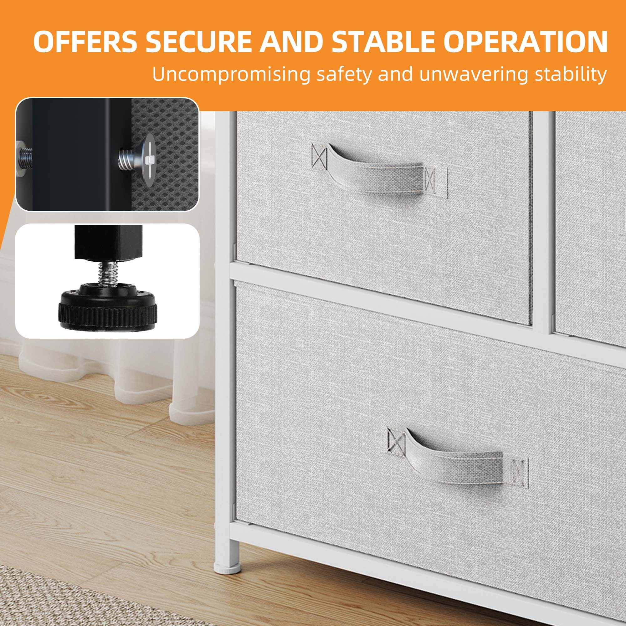 Uforic Fabric Dresser TV Stand with 5 Drawers, Wide Storage Tower Chest for and Closet Light Grey