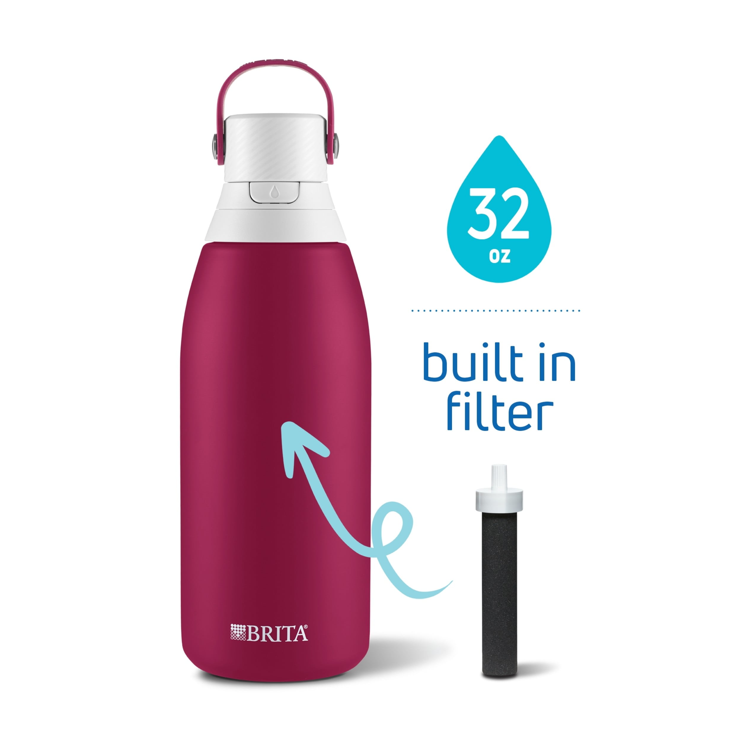  Brita Insulated Filtered Water Bottle with Straw, Reusable, Stainless  Steel Metal, 32 Ounce: Home & Kitchen