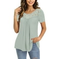 thumbnail image 4 of VERABENDI Women's Plus Size Tops Summer Short Sleeve Lady Tunic Shirts Lace Splicing Blouses,M-4XL, 4 of 6
