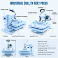 thumbnail image 4 of Adnoom Heat Press 15x15, 8 in 1 Multifunctional Shirt Press Machine Combo, 360° Swing Away Sublimation Heat Transfer with LED Display for T-shirts Mugs Hat Plate Cap, Blue, 4 of 10