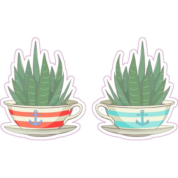 StickerTalk Teacup Striped Succulent Vinyl Stickers, 1 sheet of 2 stickers, 2.5 inches x 3 inches each