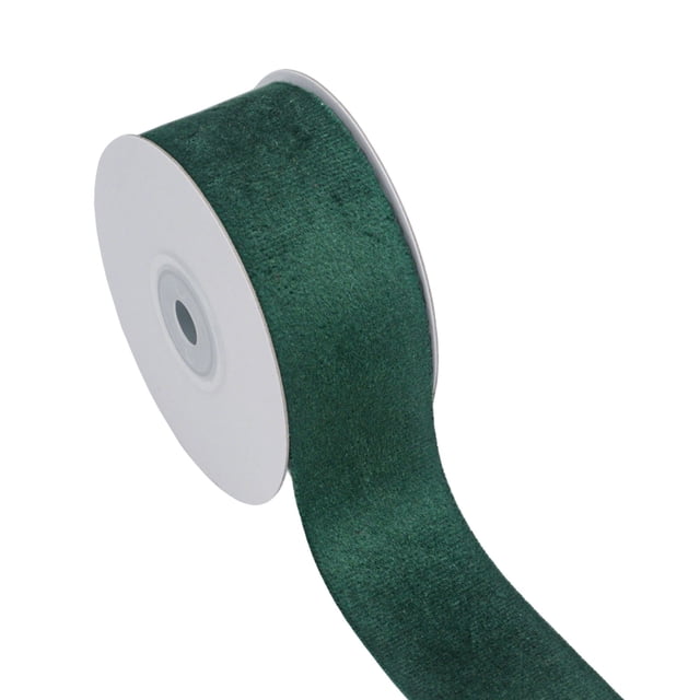 Velvet Ribbon for Gift Wrapping 1.6In Velvet Ribbon Flocking Ribbon Velvet Jewelry Diy Ribbon Accessories Ribbon 5 Wired Velvet Ribbon in a deep green colour, displayed on a white spool. The ribbon features a luxurious velvet texture, ideal for crafting bows, decorating wreaths, and enhancing Christmas or wedding decorations. Suitable for DIY projects, gift wrapping, and various holiday or home decor applications.