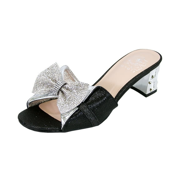 Floral Women's Farrah Wide Width Rhinestone Bow Slip-On Pretty Ornate Block Heel Sandals