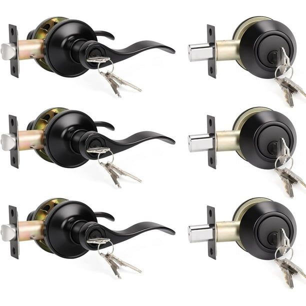 3 Pack Exterior Door Lock Set with Deadbolt Front Door Entry Lever