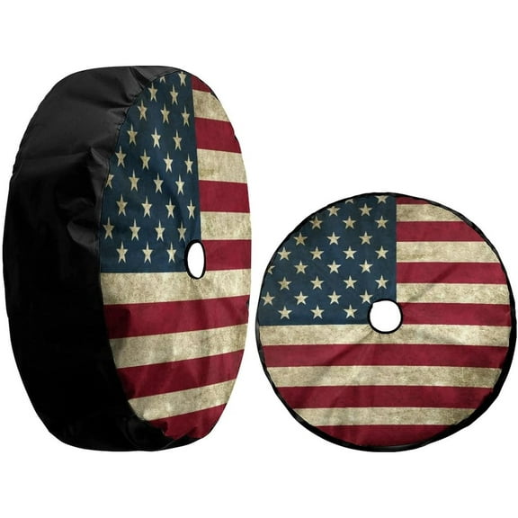 Retro American Flag Spare Tire Cover with Backup Camera Hole Wheel Tire Cover Fit Trailer, RV, SUV and Many Vehicle