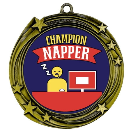 Champion Napper Novelty Stars Design Medal | Funny Coworker or Family Award | High Relief Quality Metal Medal