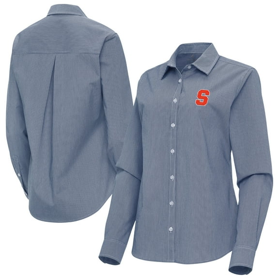 Women's Antigua Navy Syracuse Orange Porter Woven Tri-Blend Long Sleeve Button-Up Shirt
