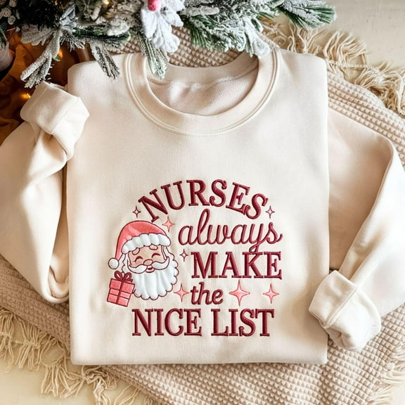 Embroidered Nurse Christmas Sweatshirt, Nice List Sweater