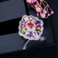 thumbnail image 2 of Silver Plated Oval Shaped Cluster Cubic Zircon Women Big Flower Engagement Ring, 2 of 9