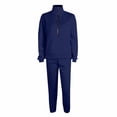 thumbnail image 4 of CIENVNSTG 2 Piece Outfits Sweatsuit Set Half Zip Lapel Collar Long Sleeve Sweatshirt Sweatpant Tracksuit Sets Navy S, 4 of 7