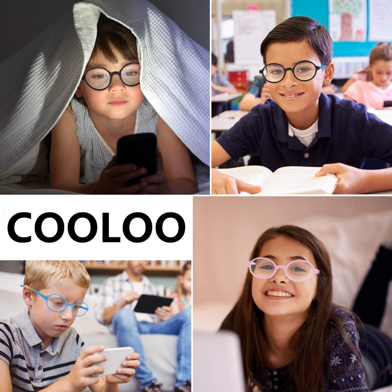 COOLOO Kids Blue Light Blocking Glasses 2 Pack,Computer Gaming TV Glasses for Boys Girls Age 3-15 Blu-ray Filter & Anti Glare & Eyestrain 