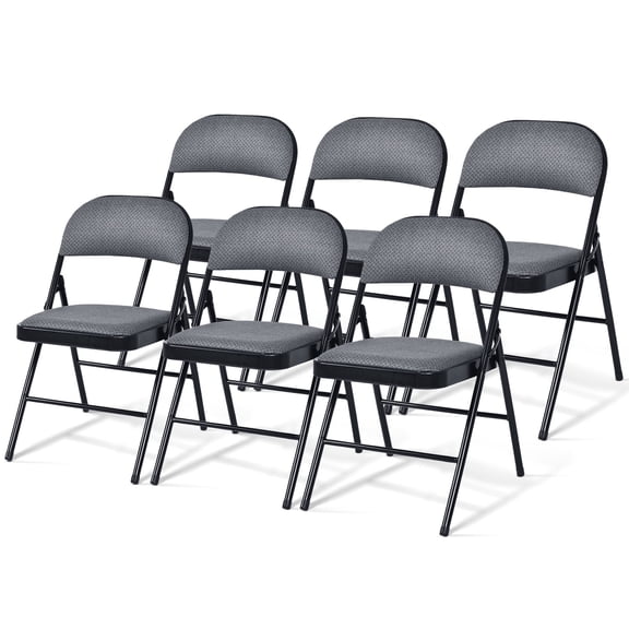Gymax Set of 6 Folding Chairs Fabric Upholstered Padded Seat Metal Frame Home Office
