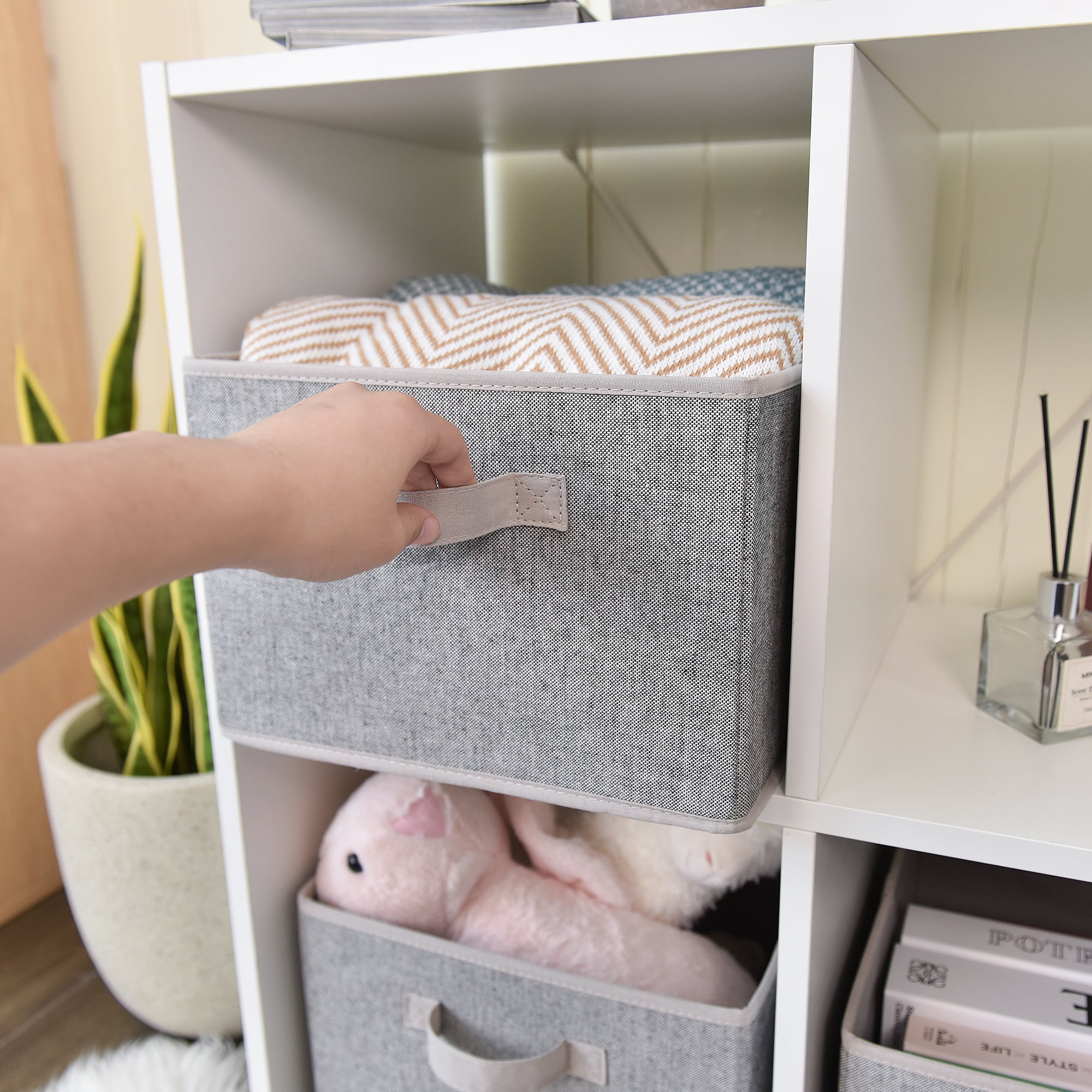 Foldable Fabric Storage Bins with Handle, Collapsible Storage Boxes for Closet&Shelf, 3-Pack, Gray, Large, 12.4"x11.6"x8.1"