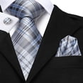thumbnail image 4 of Hi-Tie Mens Plaid Ties Classic Grey Silk Necktie with Pocket Square Set Formal Business Ties for Wedding Party Prom, 4 of 5